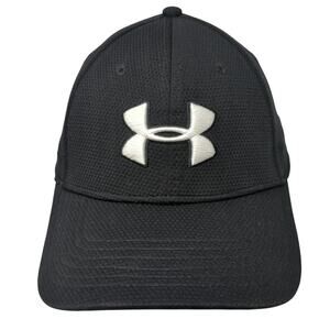 Under Armour Fitted Baseball Cap Black Large Embroidered Vented Holes 6 Panel